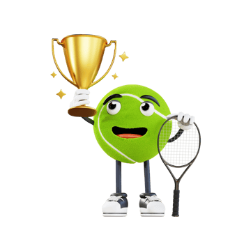 tennis ball mascot holding a trophy 3d character illustration png