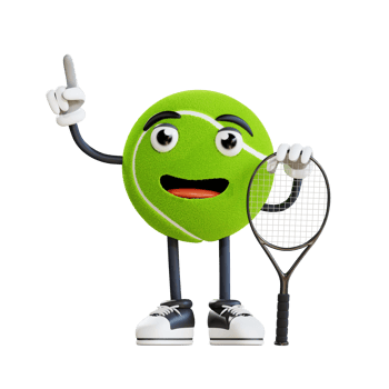 tennis ball mascot pointing up 3d character illustration png