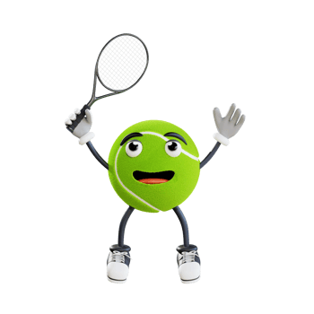 tennis ball mascot jumping while holding racket 3d character illustration png