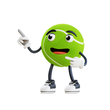 tennis ball mascot pointing top left 3d character illustration png