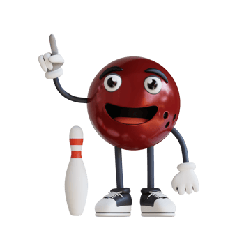 bowling ball mascot pointing up 3d character illustration png