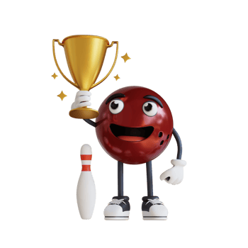bowling ball mascot holding trophy 3d character illustration png