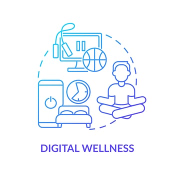 Digital wellness blue gradient concept icon. Life and social media balance. Mental health trend abstract idea thin line illustration. Isolated outline drawing. vector