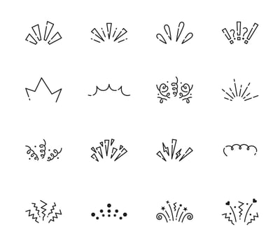 Line doodle sparkle, sun shine and sunburst rays vector