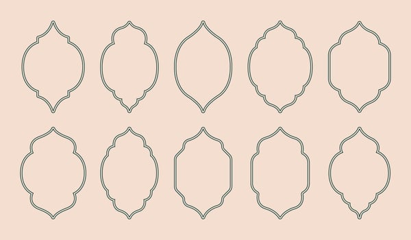 Set of oriental windows and frames. Islamic shapes in minimalistic abstract style. vector