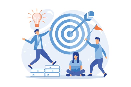 Aim achievement. Business motivation. Finance target. Solution searching. Goals and objectives, business grow, business plan, goal setting concept. vector