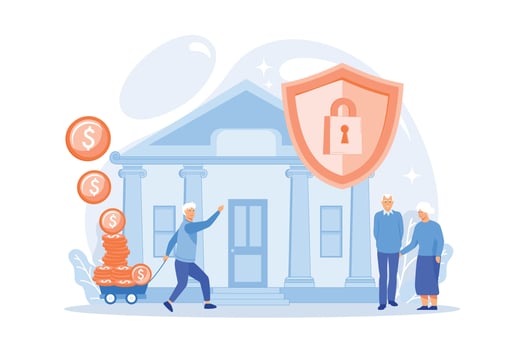 Senior people savings fund, pensioners earnings. Retirement investments, retirement budget development, contribution in pension account concept.  flat vector modern illustration