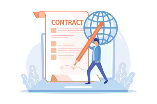 Business agreement. Legal arrangement. Employee hiring. Electronic contract, ecommerce business documents, digital signature validation concept. flat vector modern illustration
