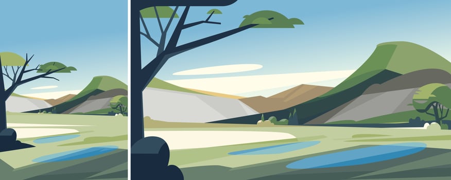 Spring landscape with mountains. Natural scenery in different formats. vector
