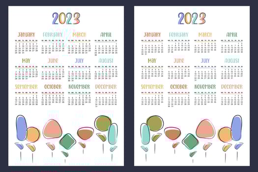 Wall calendar square 2023. Floral organizer template. Modern monthly planner with abstract flowers, plants. Vector flat illustration for print