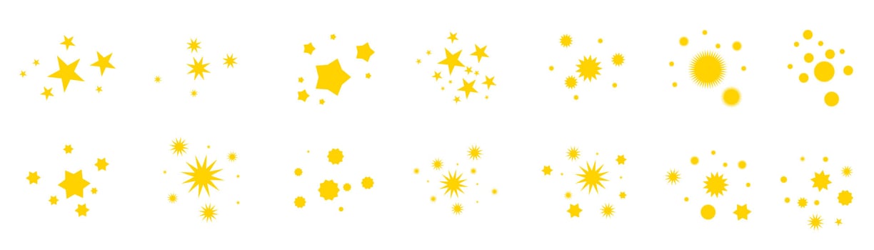 Star icon. Collection of illustrations of twinkling stars. Sparks, shining explosion in the sky. Christmas vector symbols isolated. Shine or fireworks. Vector dust. Flat design.