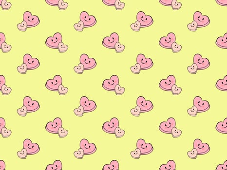 Heart cartoon character seamless pattern on yellow background vector