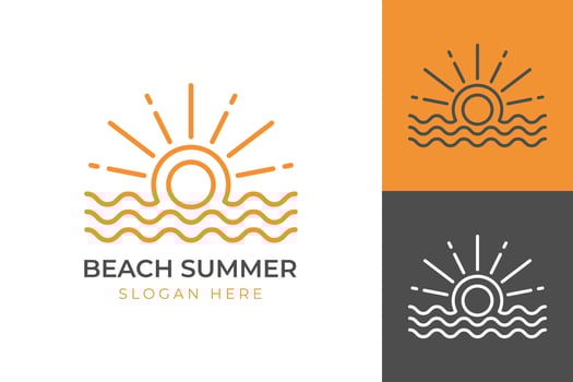 simple modern beach summer logo design line art illustration with Ocean and wave vector icon design symbol