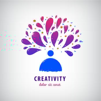 creative team, imagination, art logo. Man, person thinking, brainstorm icon vector