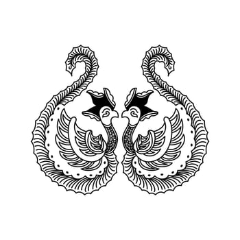 Artistic Batik Line Drawing Bird Fowl Design Inspiration vector