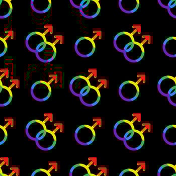Vector seamless pattern with LGBT male symbols. Mars signs in rainbow colors. Pride month. LGBTQ pattern.