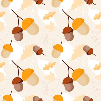 Vector background seamless pattern of Autumn leaves and acorn