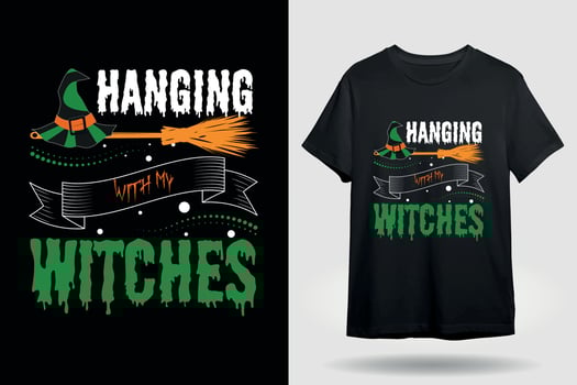 hanging with my witch halloween t shirt design vector