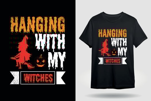 hanging with my witch halloween t shirt design vector