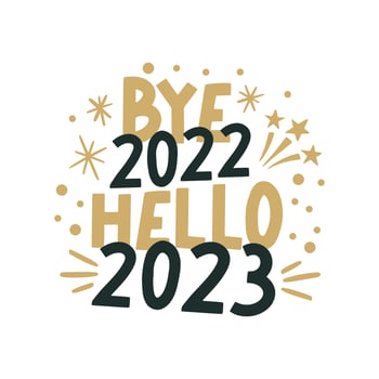 Bye 2022 Hello 2023. Merry Christmas and Happy New Year lettering. Winter holiday greeting card, xmas quotes and phrases illustration set. Typography collection for banners, postcard greeting cards vector