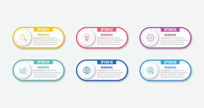 Business infographic design template with number 6 option. Vector illustration.