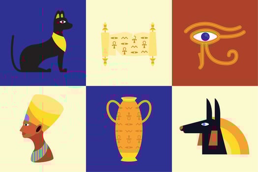 six egyptian culture icons vector