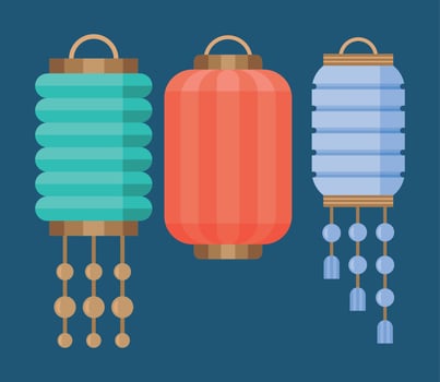 three asian lamps vector