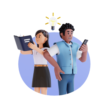 Teenagers get ideas while reading books and using cell phones 3d character illustration png