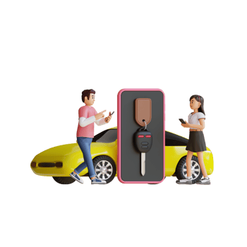 young man and girl renting a car 3d character illustration png