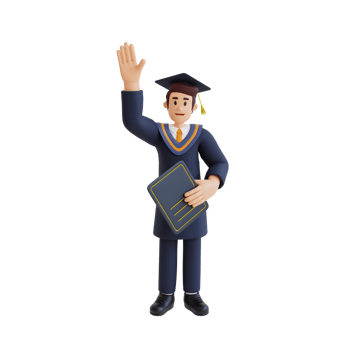 youth graduation waving hand 3d character illustration png