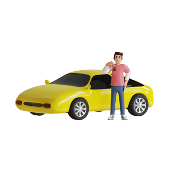 young man standing in front of car holding car keys 3d character illustration png