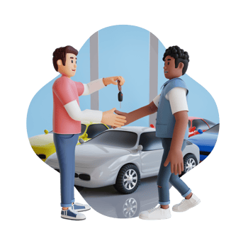 young man giving the rental car key to the consumer 3d character illustration png