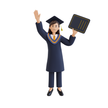 young girl wearing graduation gown standing while holding graduation certificate 3d character illustration png