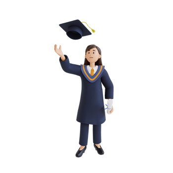 young girl throwing graduation cap 3d character illustration png