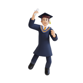 young man jumping while holding diploma graduation 3d character illustration png