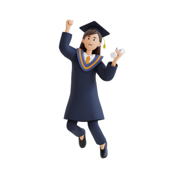 young girl jumping while holding diploma graduation 3d character illustration png