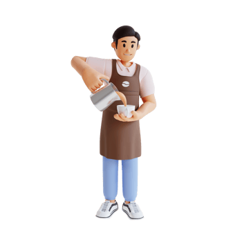 male barista pouring coffee 3d character illustration png