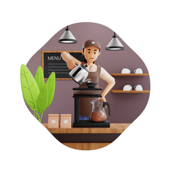 female barista preparing coffee using chemex pour over coffee maker and drip kettle 3d character illustration png