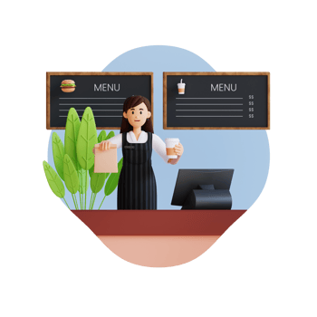 female cashier holding order menu 3d character illustration png