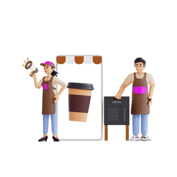 barista promoting coffee shop 3d character illustration png