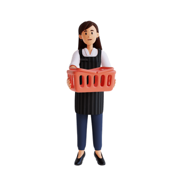 female cashier carrying shopping cart 3d character illustration png