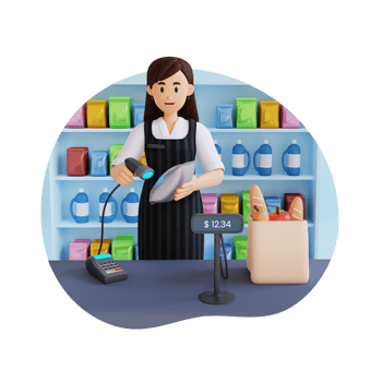female cashier scanning product 3d character illustration png