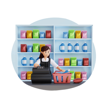 female cashier totaling grocery purchase 3d character illustration png