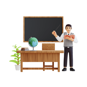 male teacher is teaching in a class using a blackboard 3d character illustration png