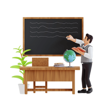 male teacher writing on the blackboard 3d character illustration png