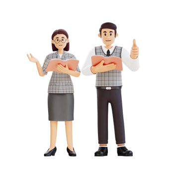 male and female teachers standing while holding books 3d character illustration png