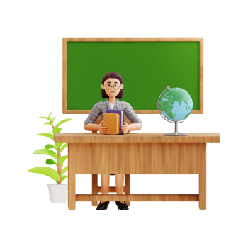 female teacher sitting while arranging books on the table 3d character illustration png