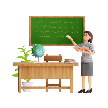 female teacher writing on the blackboard 3d character illustration png