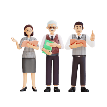 the teachers are standing while holding books 3d character illustration png