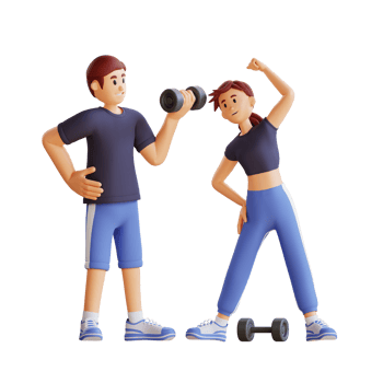young man and girl dressed in sportswear are doing exercise 3d character illustration png